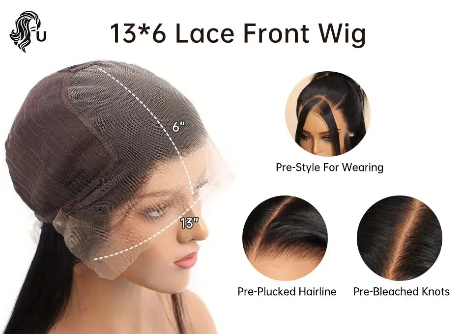 12-28inch Black Silky Straight Pre-plucked 13x6 HD Lace Front Human Hair Wigs