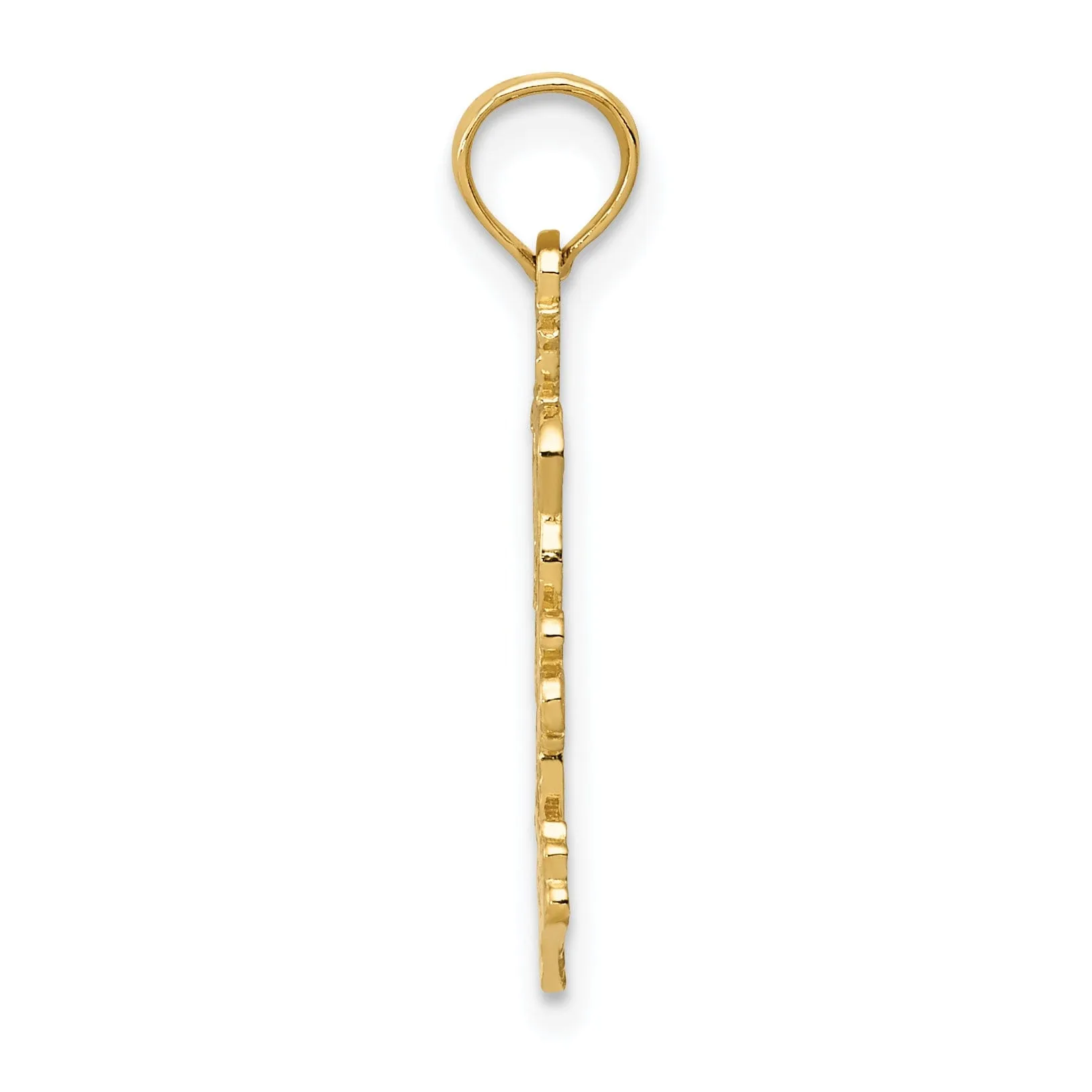 14k Yellow Gold Solid Textured Polished Finish Double Palm Trees CharmPendant