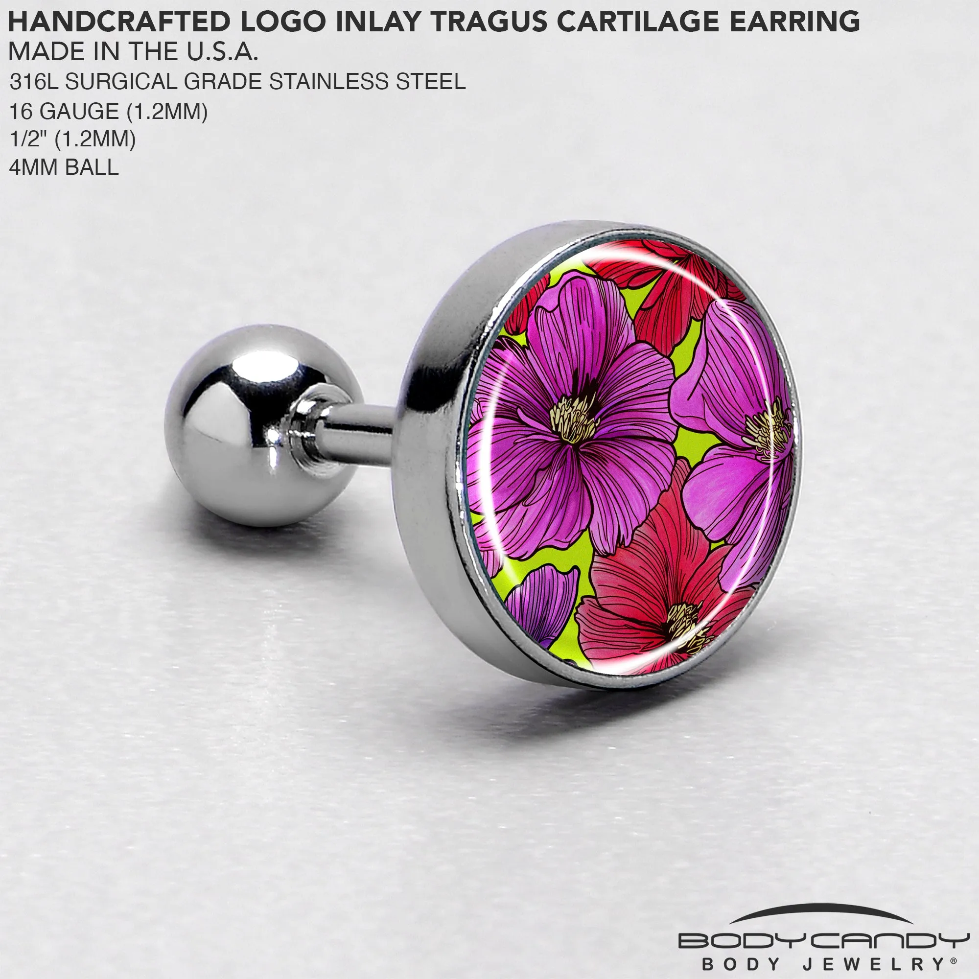 16 Gauge 1/4 Blossom Creation Tropical Floral Flowers Cartilage Earring