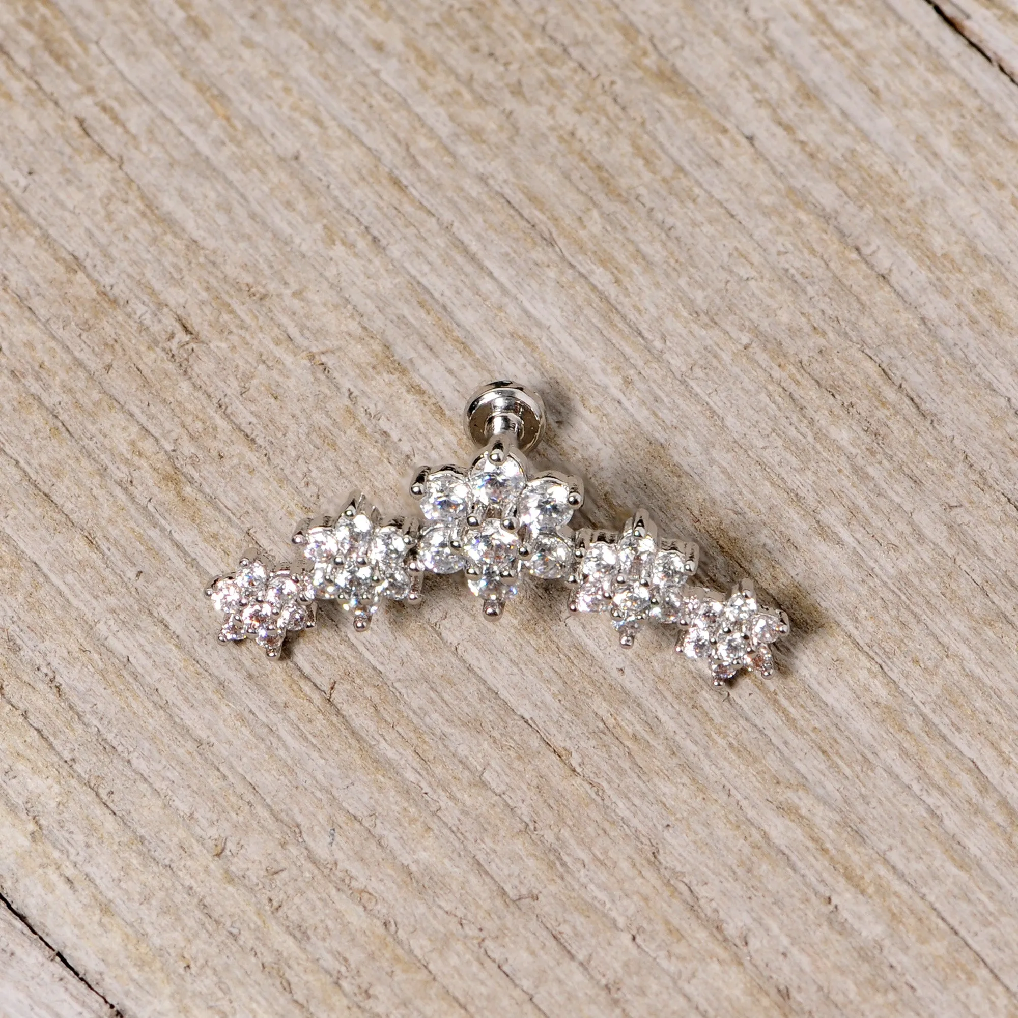 16 Gauge 1/4 Clear CZ Gem Floral Internally Threaded Labret