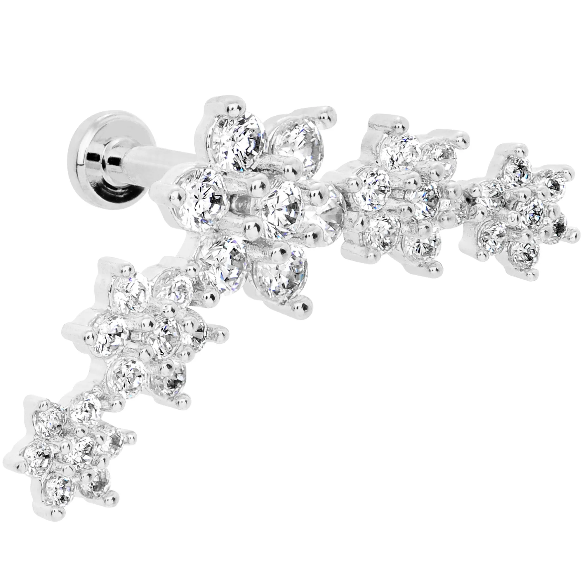 16 Gauge 1/4 Clear CZ Gem Floral Internally Threaded Labret
