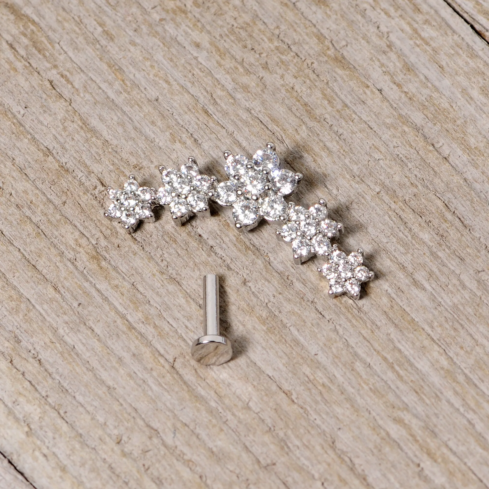16 Gauge 1/4 Clear CZ Gem Floral Internally Threaded Labret