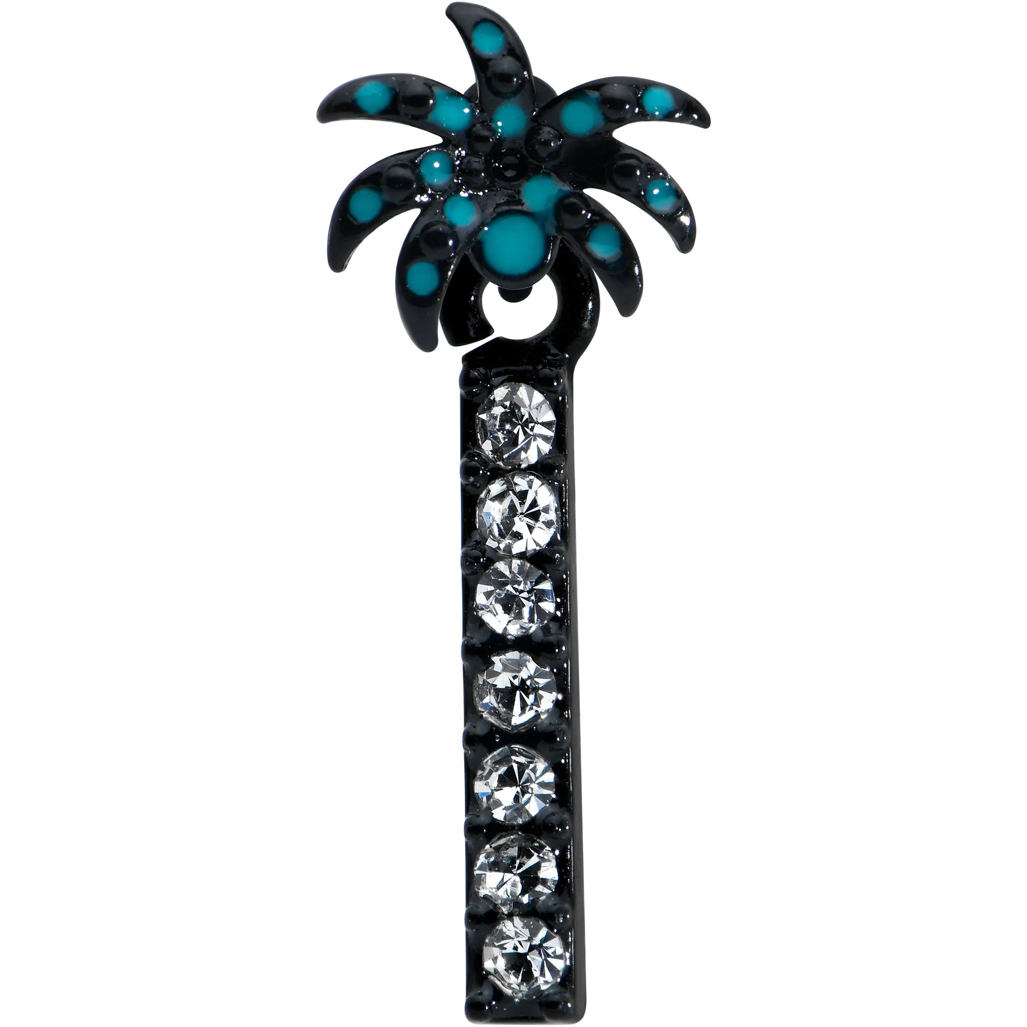 16 Gauge 1/4 Clear Gem Black Night Palm Tree Dangle Cartilage Earring