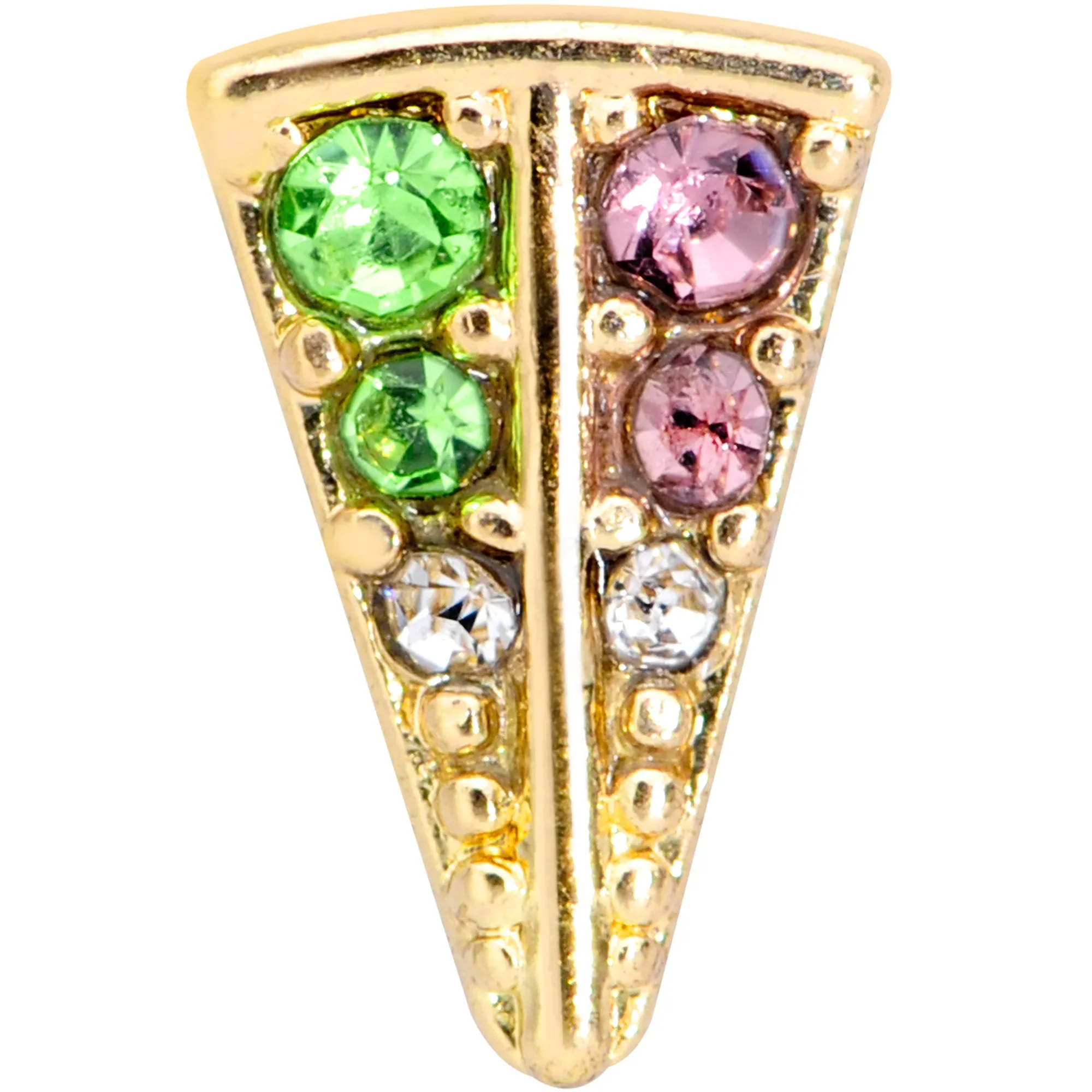 16 Gauge 1/4 Pink Green Gem Gold Tone Triangle Cartilage Tragus Earring