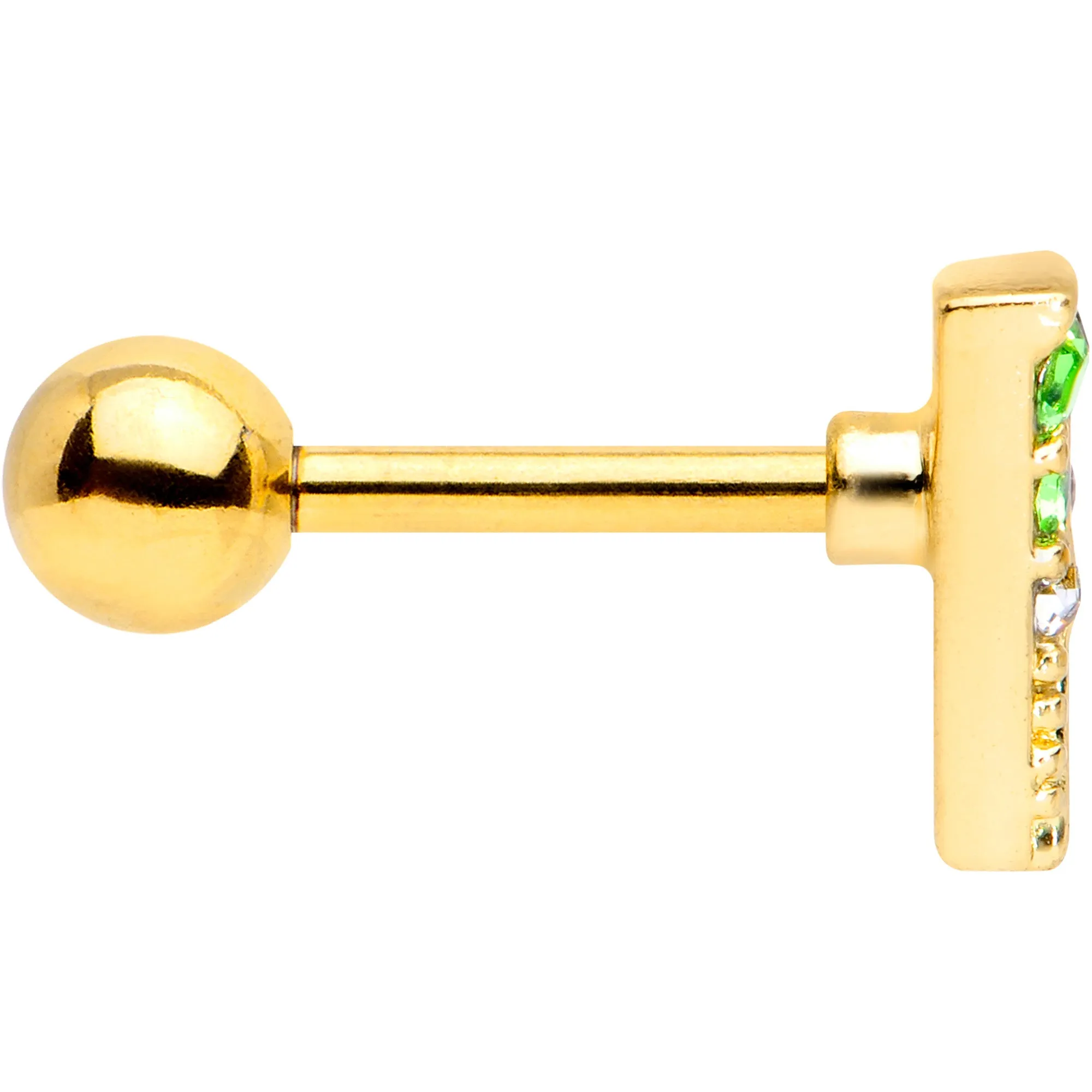 16 Gauge 1/4 Pink Green Gem Gold Tone Triangle Cartilage Tragus Earring