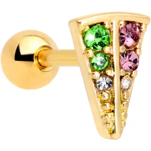 16 Gauge 1/4 Pink Green Gem Gold Tone Triangle Cartilage Tragus Earring