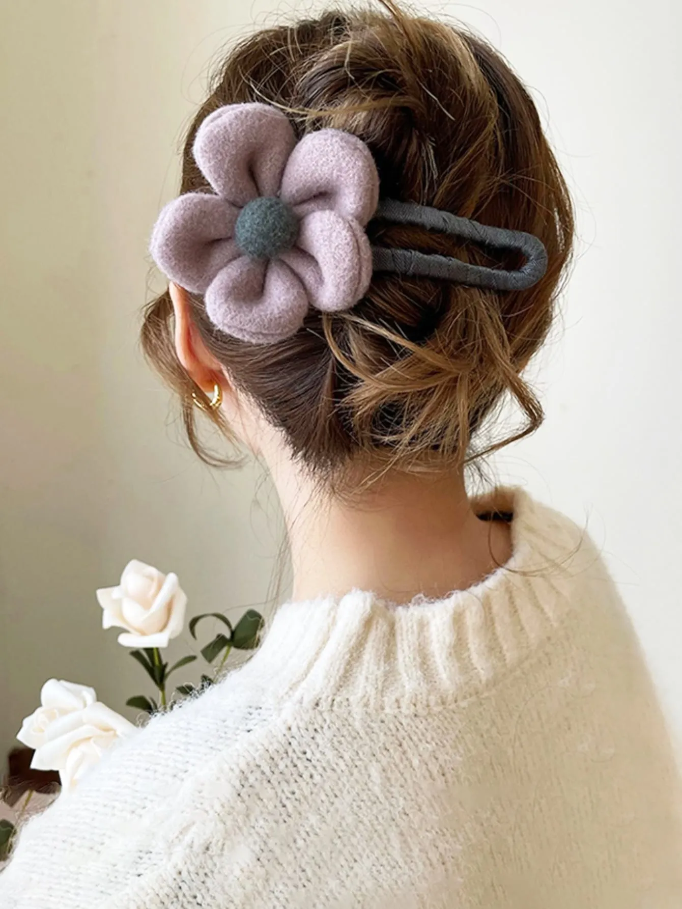 1pc Simple Flower Decor Hair Clip