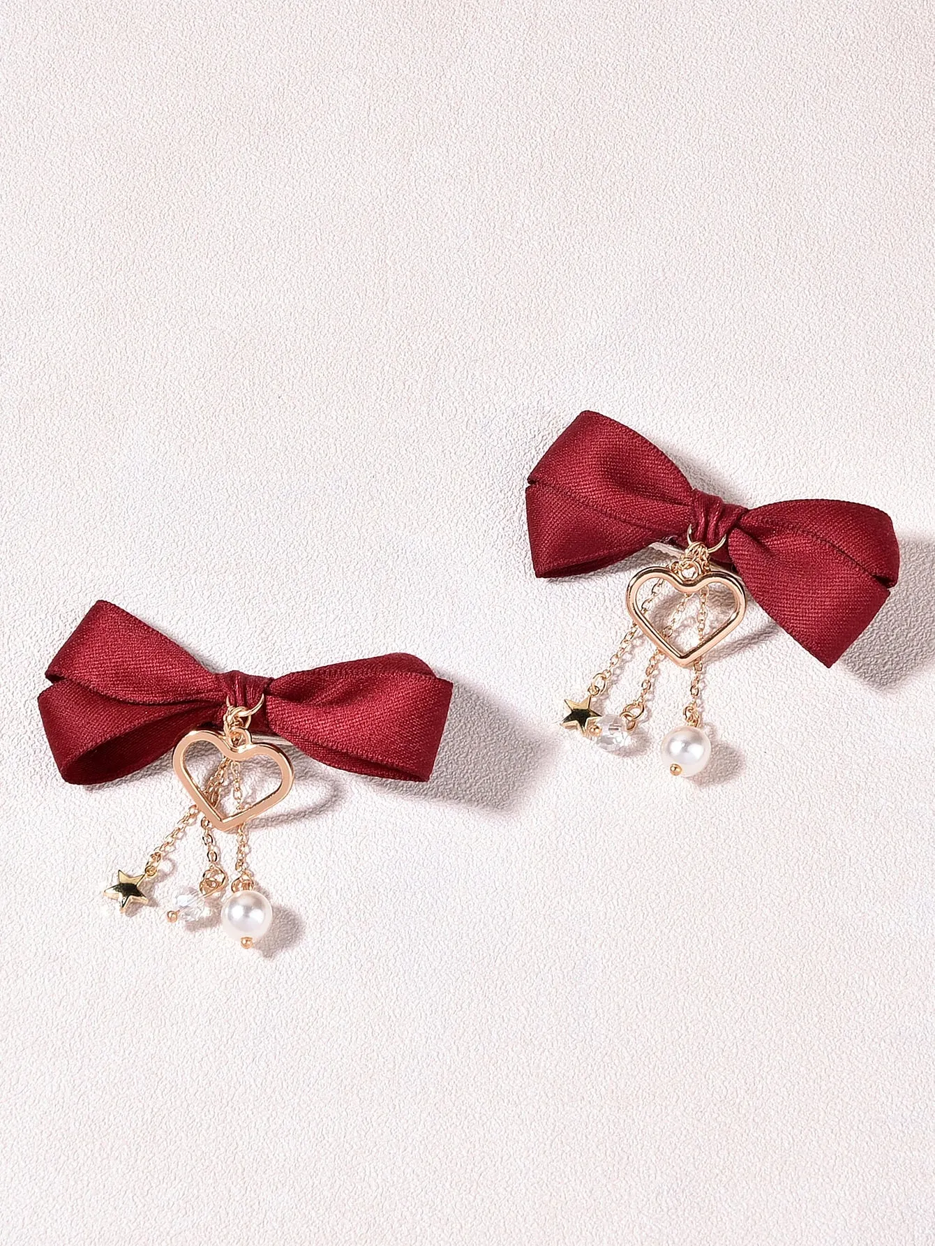 2pcs Bow Knot Decor Hair Clip - Red