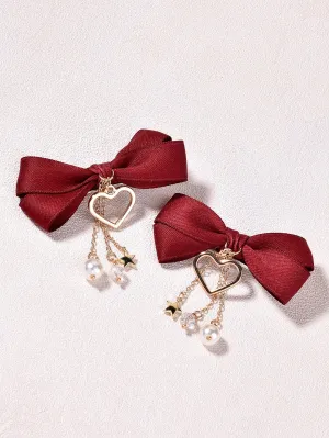2pcs Bow Knot Decor Hair Clip - Red