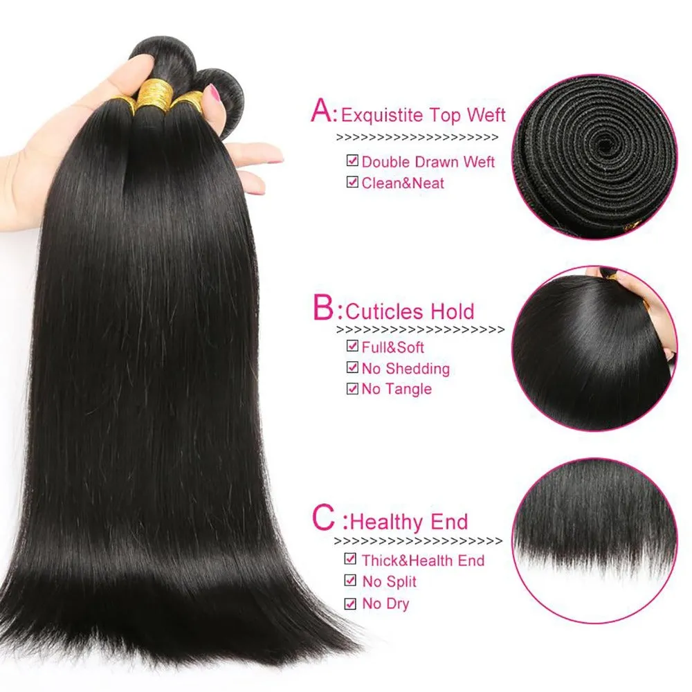 3 Bundles 8"10"12" with 4x4 Lace Closure 12" Short Virgin Hair deal
