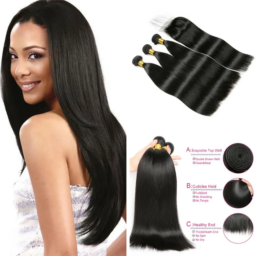 3 Bundles 8"10"12" with 4x4 Lace Closure 12" Short Virgin Hair deal