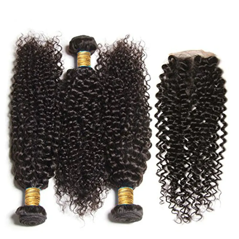 3 Bundles  with 4x4 Lace Closure Jerry Curly 100 unprocessed Virgin Hair deal