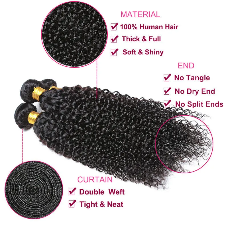 3 Bundles  with 4x4 Lace Closure Jerry Curly 100 unprocessed Virgin Hair deal