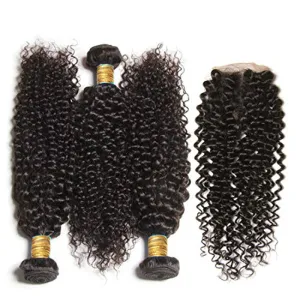3 Bundles  with 4x4 Lace Closure Jerry Curly 100 unprocessed Virgin Hair deal