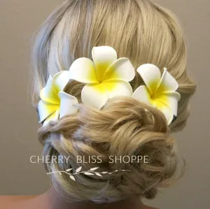 3 PC Plumeria Flower Hair Clip Set, Bridal White Or Pink Tropical Floral Hairpin Bohemian Hair Clips