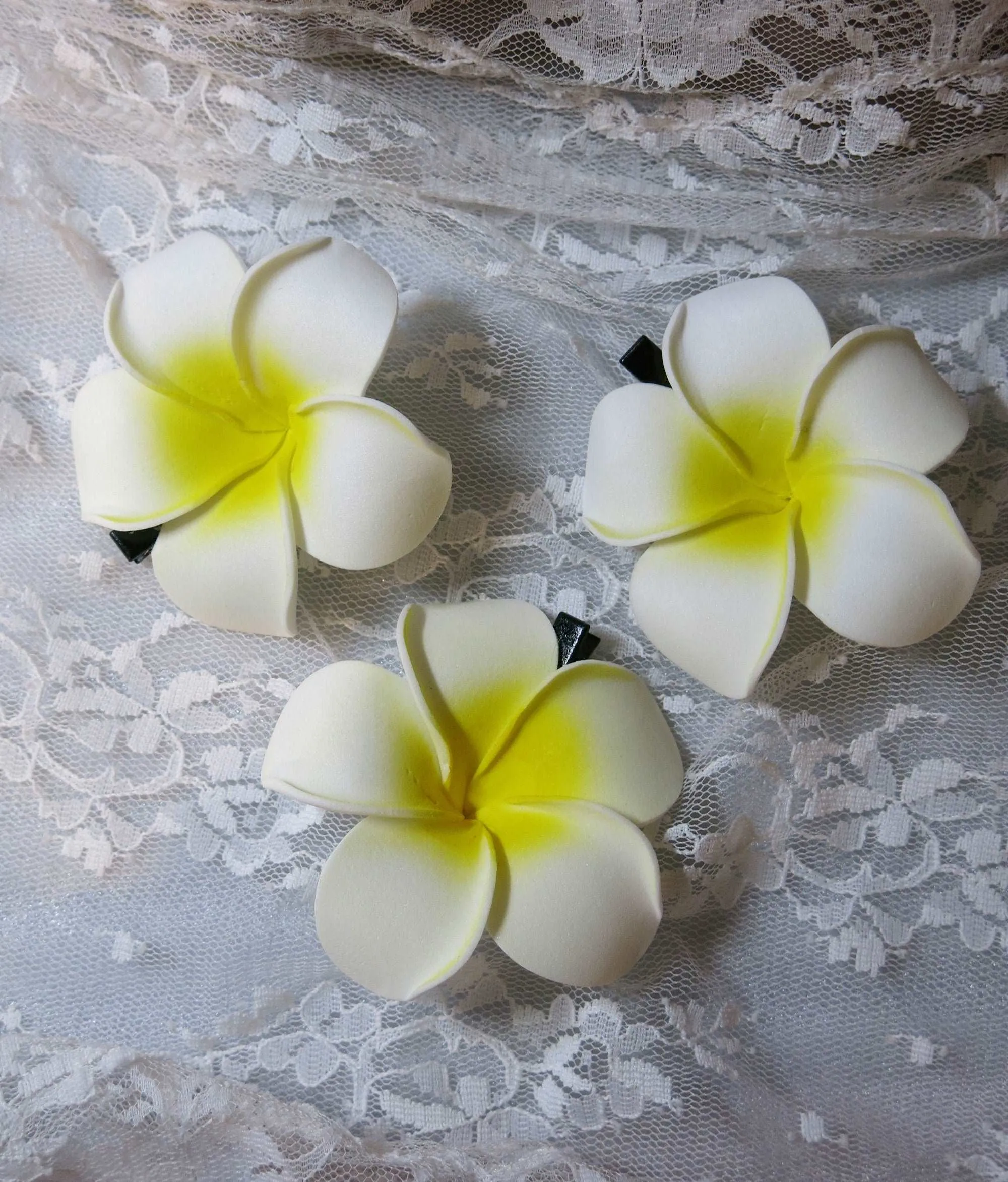 3 PC Plumeria Flower Hair Clip Set, Bridal White Or Pink Tropical Floral Hairpin Bohemian Hair Clips