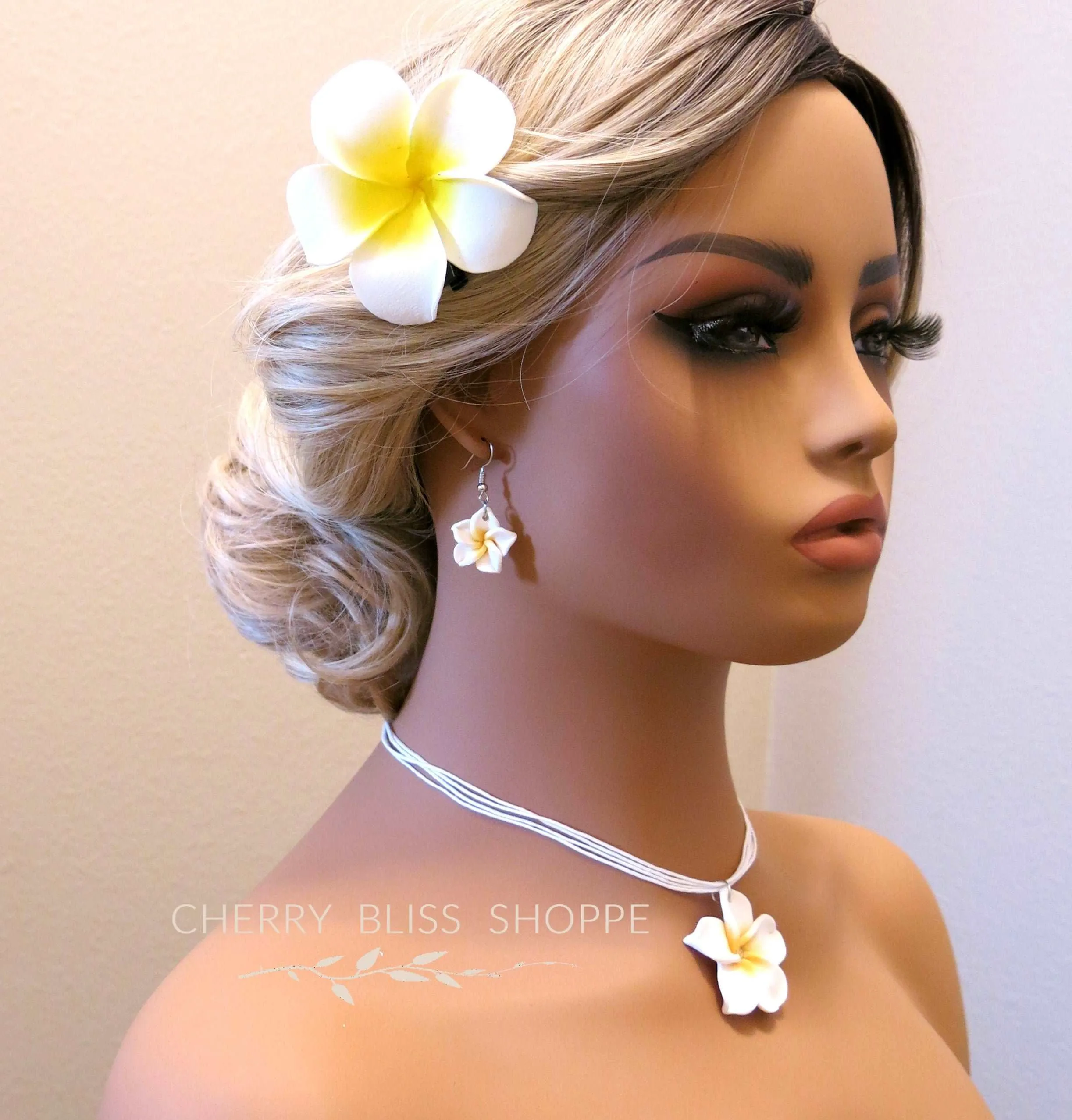 3 PC Plumeria Flower Hair Clip Set, Bridal White Or Pink Tropical Floral Hairpin Bohemian Hair Clips