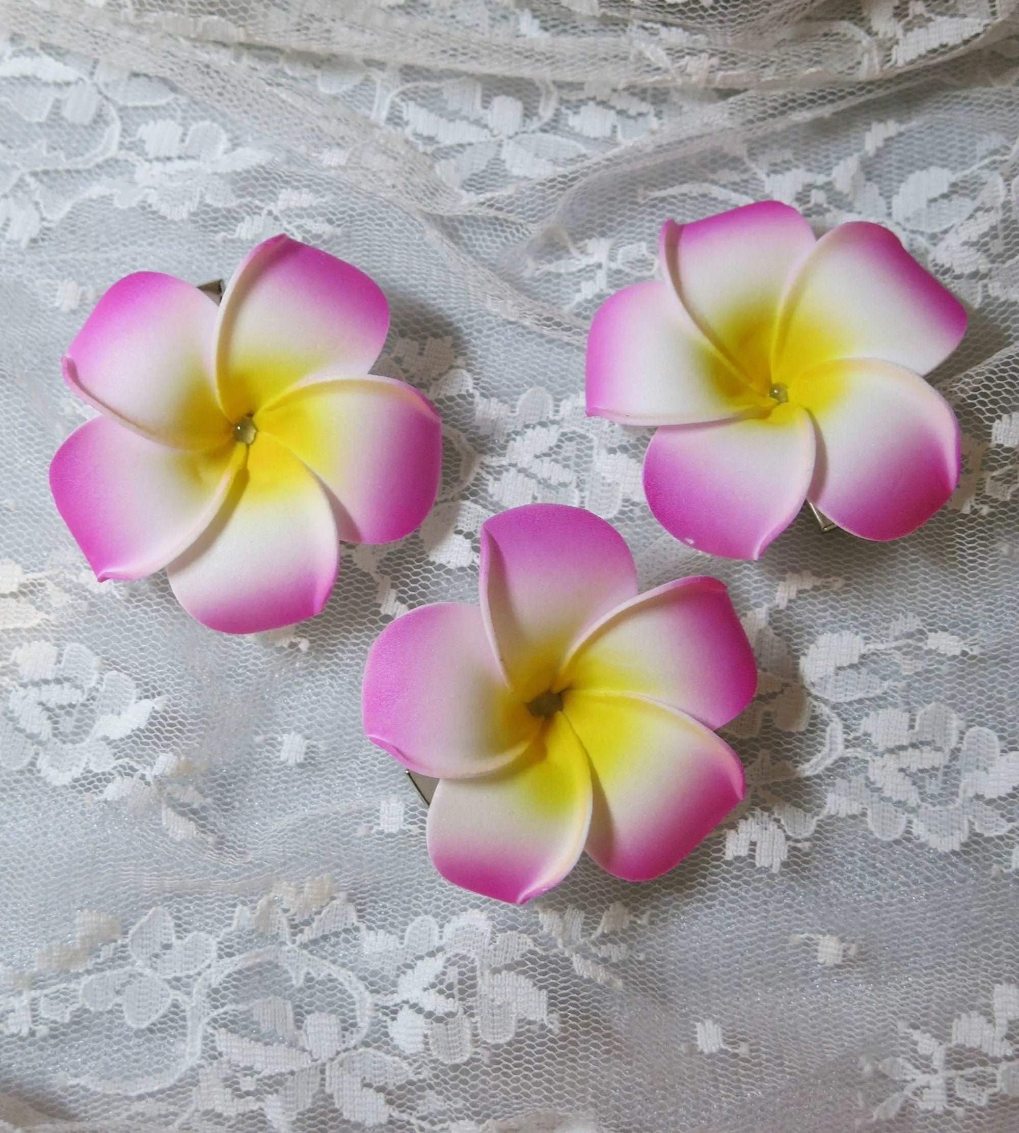 3 PC Plumeria Flower Hair Clip Set, Bridal White Or Pink Tropical Floral Hairpin Bohemian Hair Clips