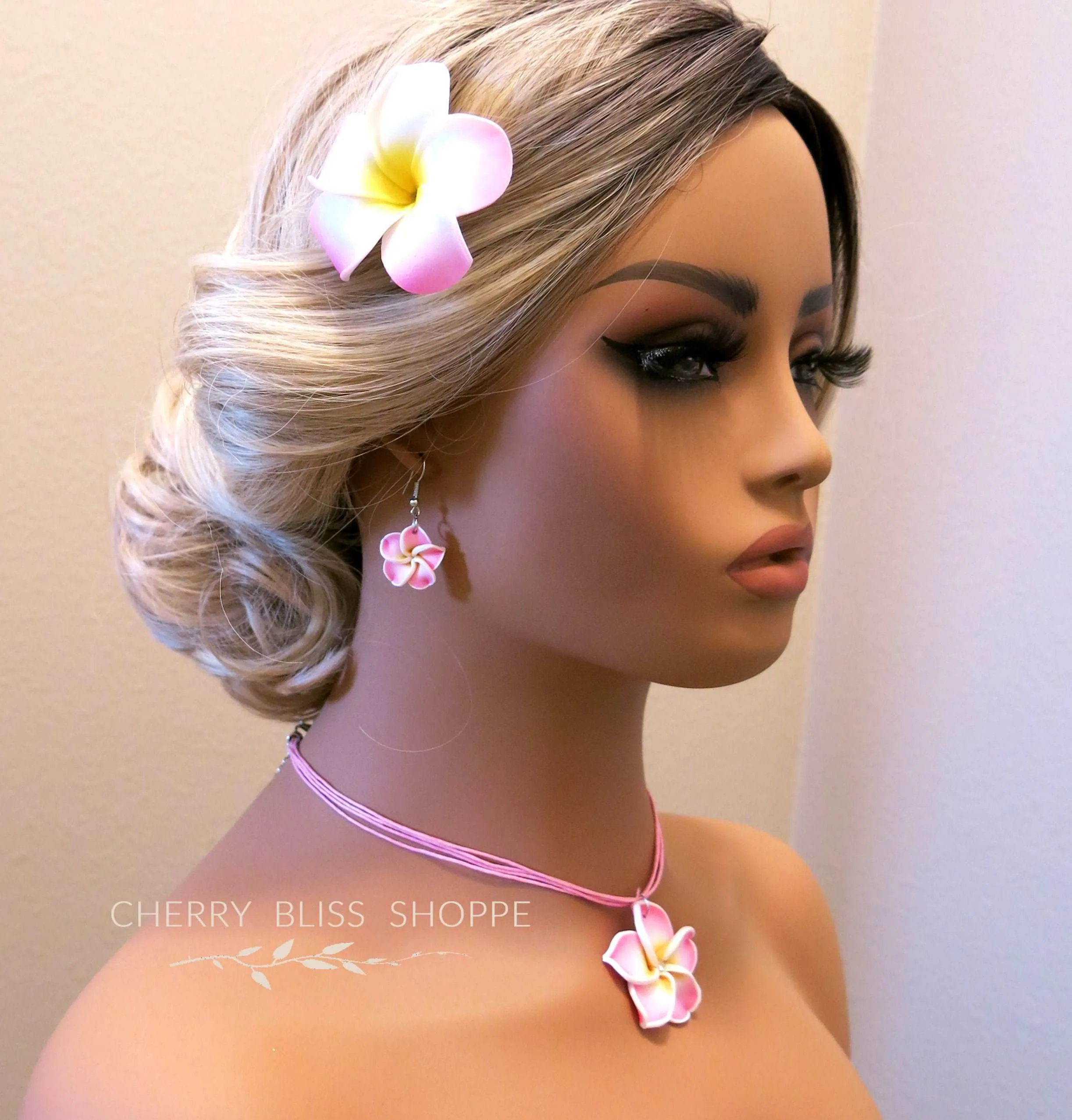 3 PC Plumeria Flower Hair Clip Set, Bridal White Or Pink Tropical Floral Hairpin Bohemian Hair Clips