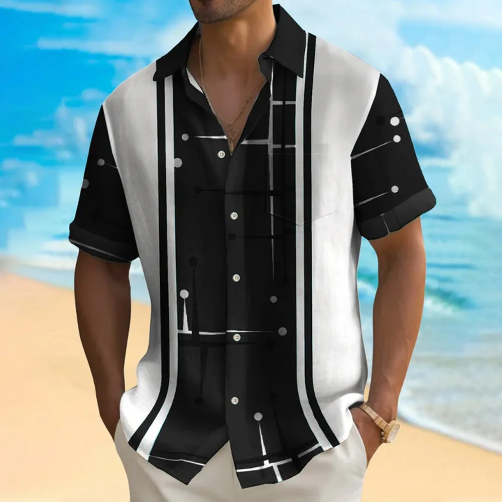 50s Vintage Mid Century Geometric Men's Bowling Shirt 2405001939