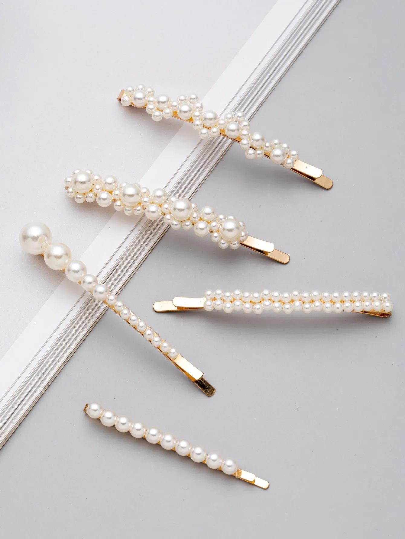 5pcs Faux Pearl Beaded Bobby Pin - Gold