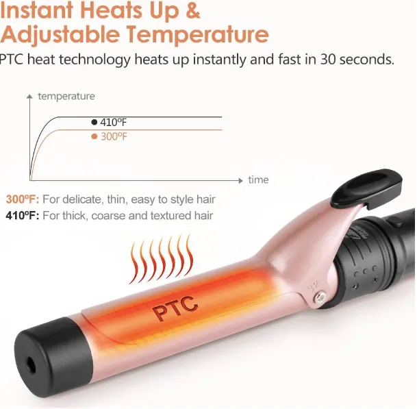 6-IN-1 Curling Iron, Professional Curling Wand Set, Instant Heat Up Hair Curler with 6 Interchangeable Ceramic Barrels (0.35'' to 1.25'') and 2 Temperature Adjustments, Heat Protective Glove & 2 Clips