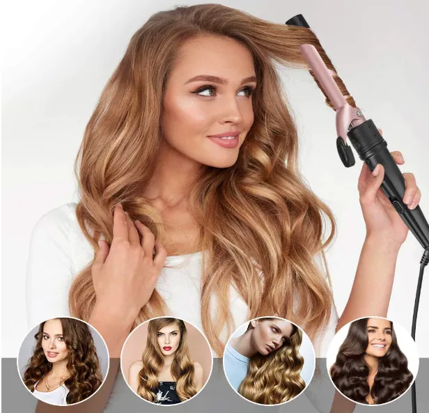 6-IN-1 Curling Iron, Professional Curling Wand Set, Instant Heat Up Hair Curler with 6 Interchangeable Ceramic Barrels (0.35'' to 1.25'') and 2 Temperature Adjustments, Heat Protective Glove & 2 Clips