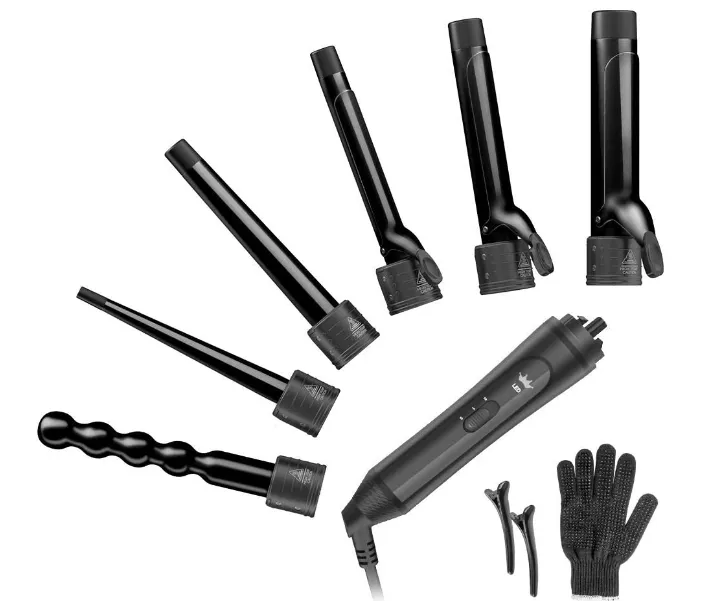 6-IN-1 Curling Iron, Professional Curling Wand Set, Instant Heat Up Hair Curler with 6 Interchangeable Ceramic Barrels (0.35'' to 1.25'') and 2 Temperature Adjustments, Heat Protective Glove & 2 Clips
