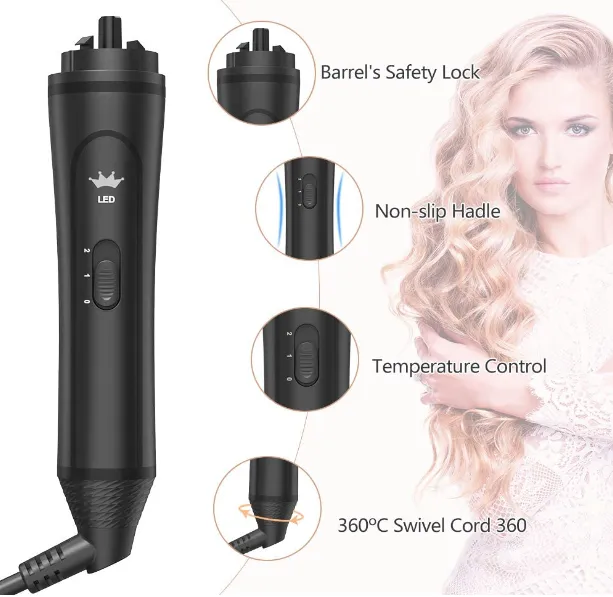 6-IN-1 Curling Iron, Professional Curling Wand Set, Instant Heat Up Hair Curler with 6 Interchangeable Ceramic Barrels (0.35'' to 1.25'') and 2 Temperature Adjustments, Heat Protective Glove & 2 Clips