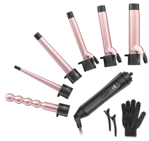 6-IN-1 Curling Iron, Professional Curling Wand Set, Instant Heat Up Hair Curler with 6 Interchangeable Ceramic Barrels (0.35'' to 1.25'') and 2 Temperature Adjustments, Heat Protective Glove & 2 Clips