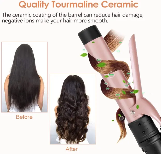 6-IN-1 Curling Iron, Professional Curling Wand Set, Instant Heat Up Hair Curler with 6 Interchangeable Ceramic Barrels (0.35'' to 1.25'') and 2 Temperature Adjustments, Heat Protective Glove & 2 Clips
