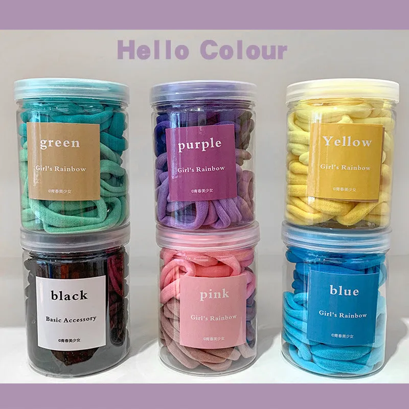 6 Pieces)Wholesale 50pcs/set Girl Simple Solid Color Elastic Hair Bands