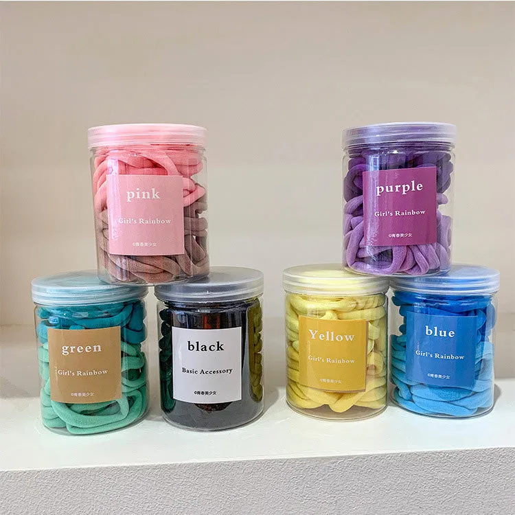 6 Pieces)Wholesale 50pcs/set Girl Simple Solid Color Elastic Hair Bands