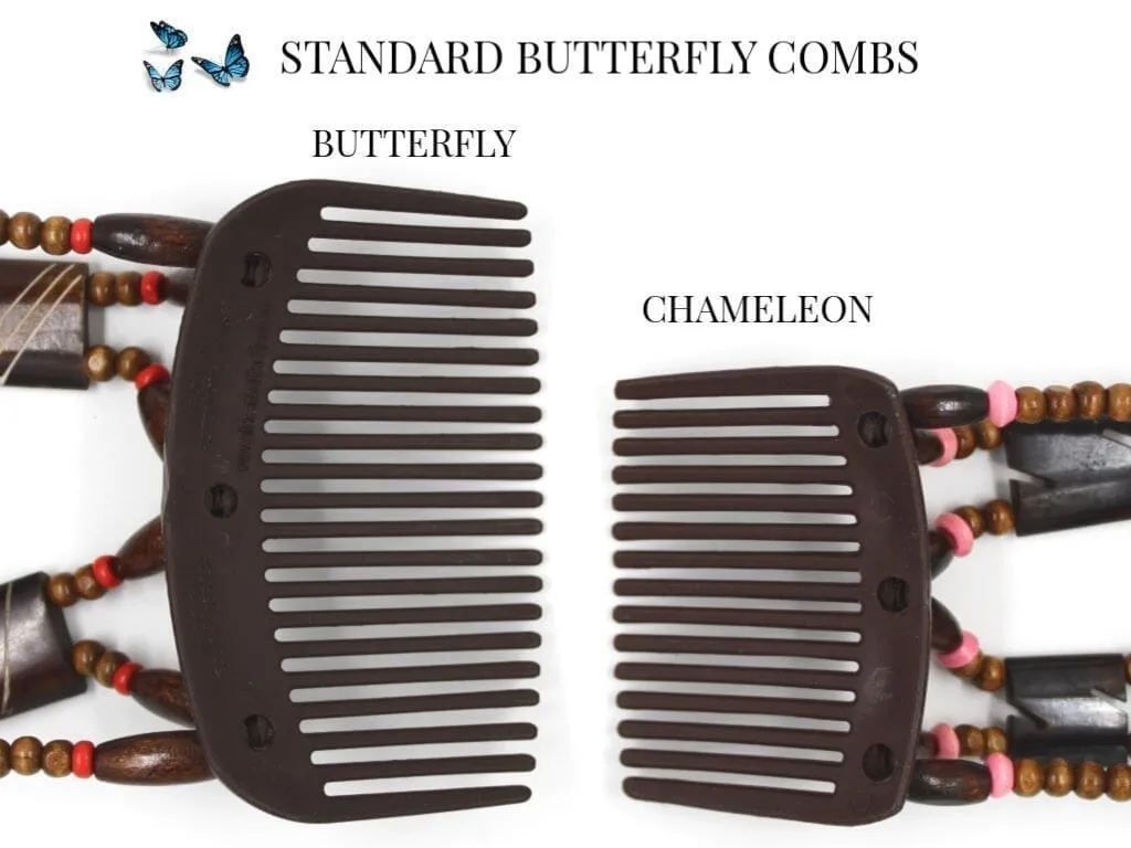 African Butterfly Thick Hair Comb - Flowers Brown 67