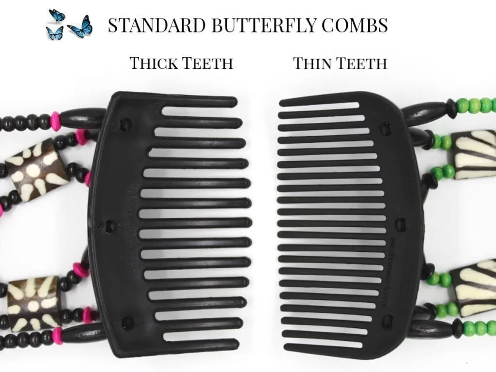 African Butterfly Thick Hair Comb - Flowers Brown 67