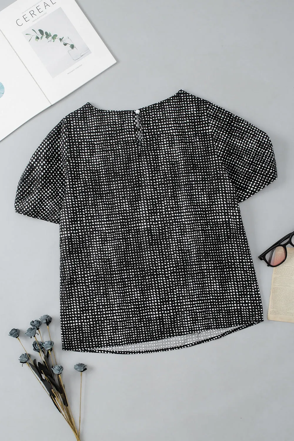 All the Dots Dot Print Short Sleeve Blouse in Black and White