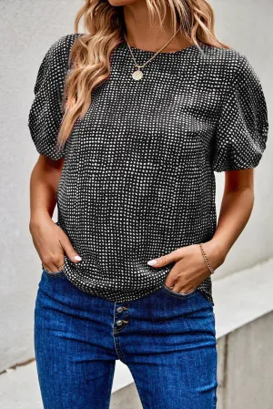 All the Dots Dot Print Short Sleeve Blouse in Black and White