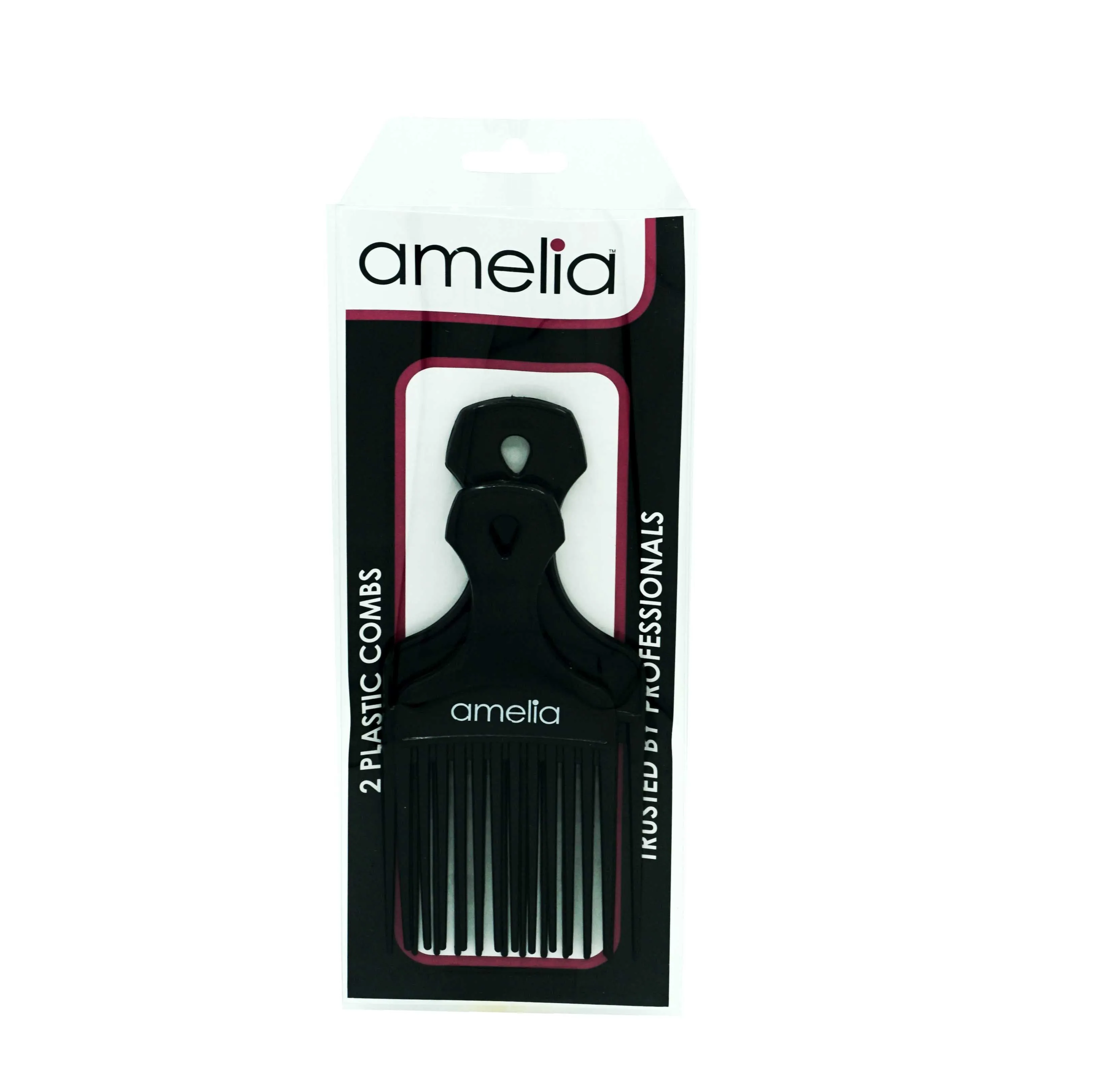 Amelia Beauty, 6in and 7in Curly Hair Wide Tooth Pick, Made in USA, Professional Grade Hair Pick Creates Volume, Detangles, Portable Salon Barber Shop Black Afro Pick Comb Hair Styling Tool, 2 Pack