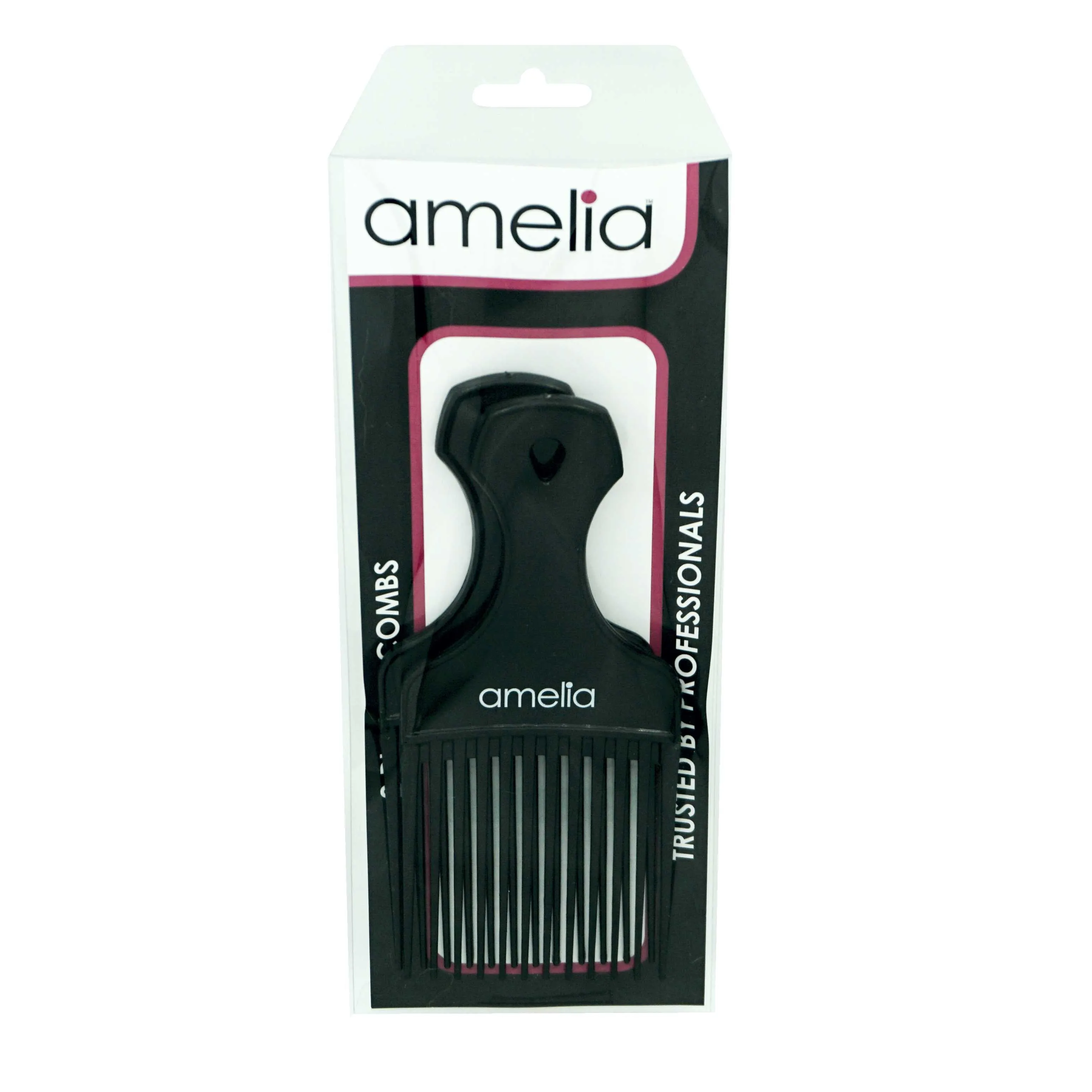 Amelia Beauty, 7in Black Curly Hair Wide Tooth Pick, Made in USA, Professional Grade Hair Pick Creates Volume, Detangles, Portable Salon Barber Shop Afro Pick Comb Hair Styling Tool, 7"x3", 2 Pack