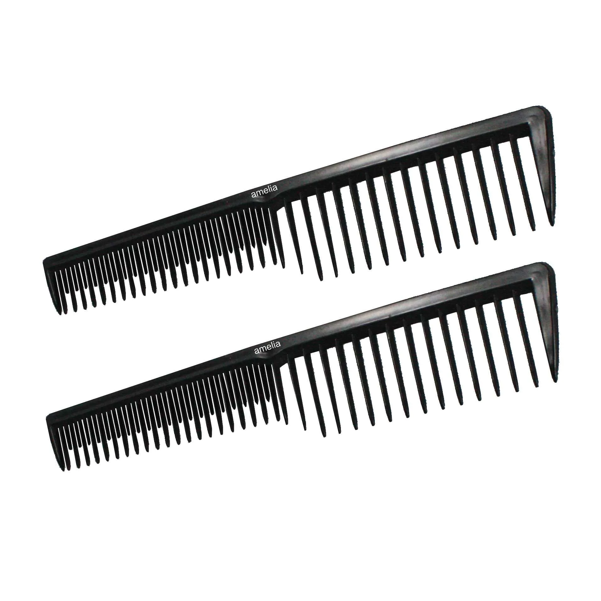 Amelia Beauty, 7in Black Plastic Wide Tooth Tease Comb, Made in USA, Professional Grade Pocket Hair Comb, Wet, Tangled Hair, Flip to Lift, Tease,  Everyday Styling Cutting Hair Styling Tool, 2 Pack