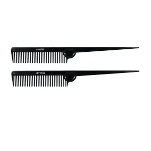 Amelia Beauty, 8.5in Black Plastic Pin Rat Tail Standard Tooth Comb, Made in USA, Professional Grade Hair Comb, Highlighting, Sectioning & Styling Hair with Long Tail Tip, Wet or Dry, 8.5"x1", 2 Pack