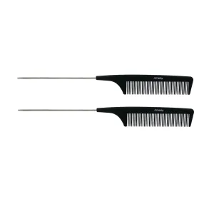 Amelia Beauty, 9in Black Plastic Pin Stainless Tail Regular Tooth Comb, Professional Grade Hair Comb, For Highlighting, Sectioning & Styling Hair with Pin Tip, Wet or Dry, 9"x1", 2 Pack