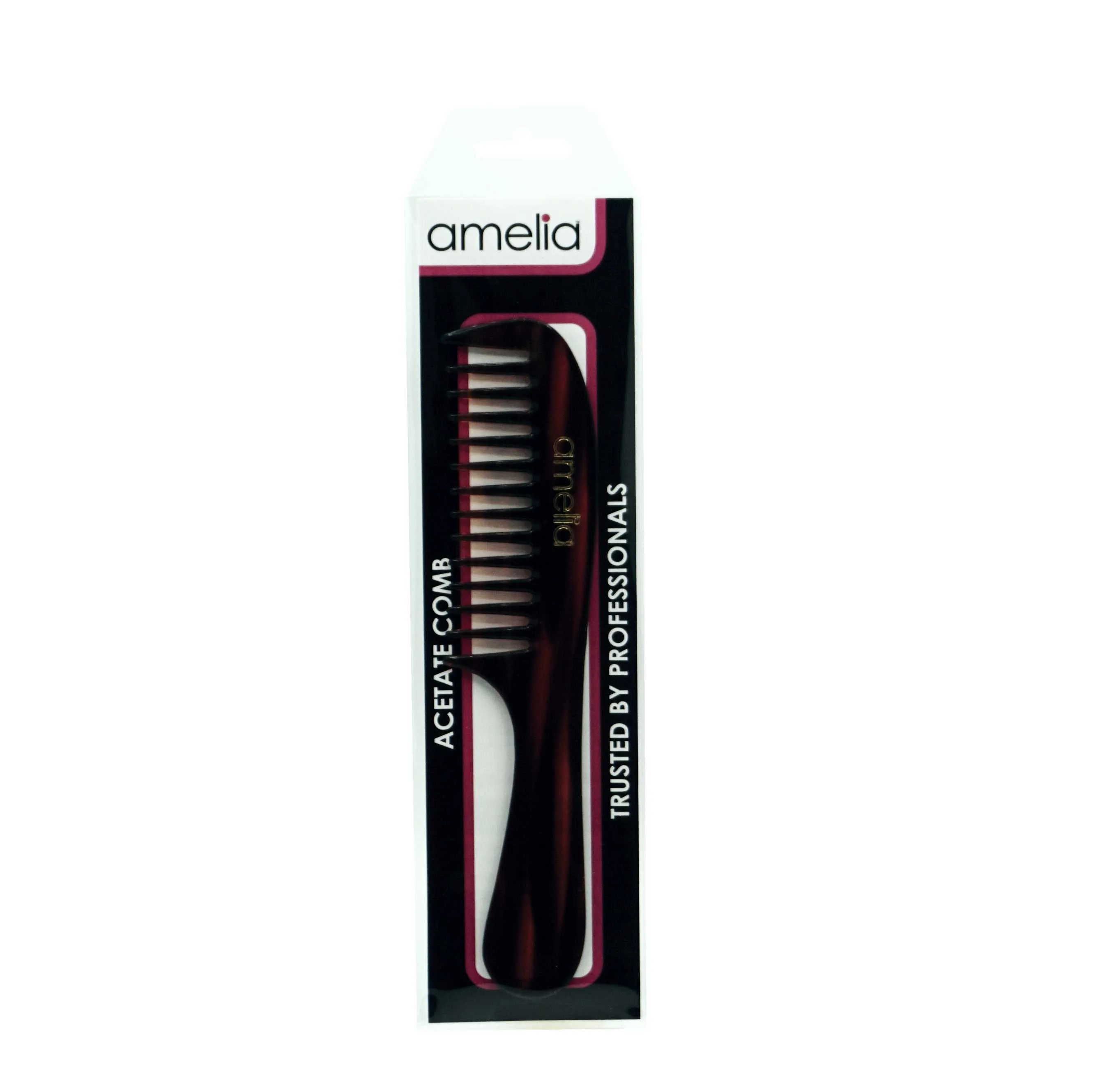 Amelia Beauty Cellulose Acetate 8in Handle Comb, Handmade, Smooth Edges, Eco-Friendly Plant Based Material, Course Tooth - Tortoise Shell Color