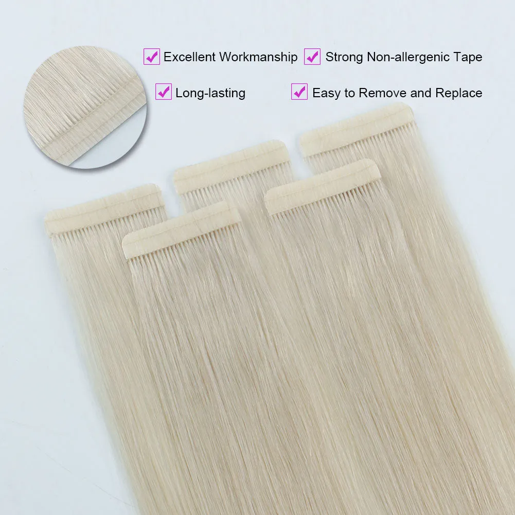 Ash Blonde (#60) Virgin Tape  In Hair Extensions