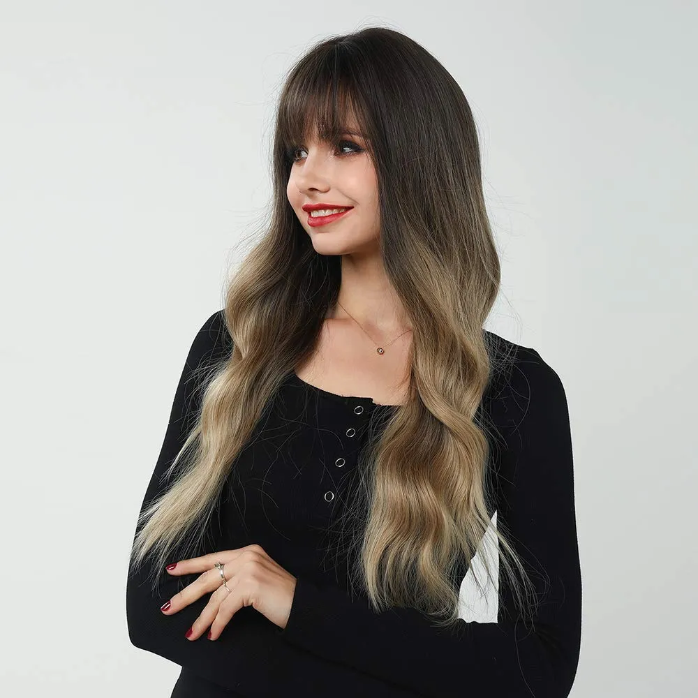 Ash Blonde Ombre Long Wavy Wig