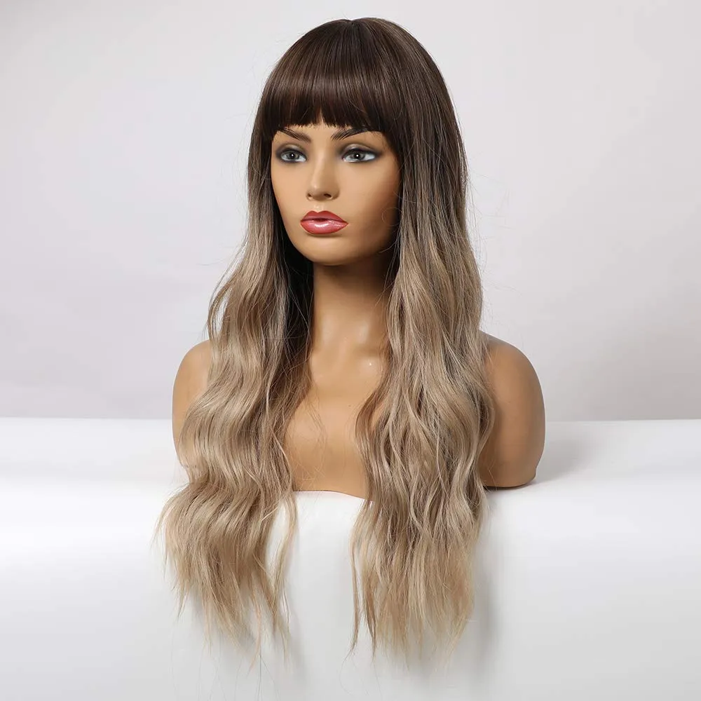 Ash Blonde Ombre Long Wavy Wig