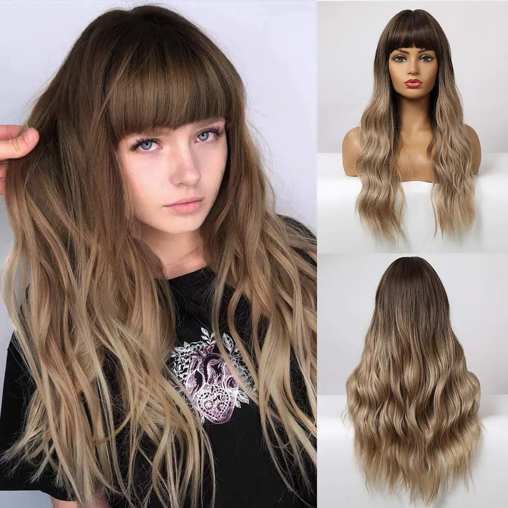 Ash Blonde Ombre Long Wavy Wig