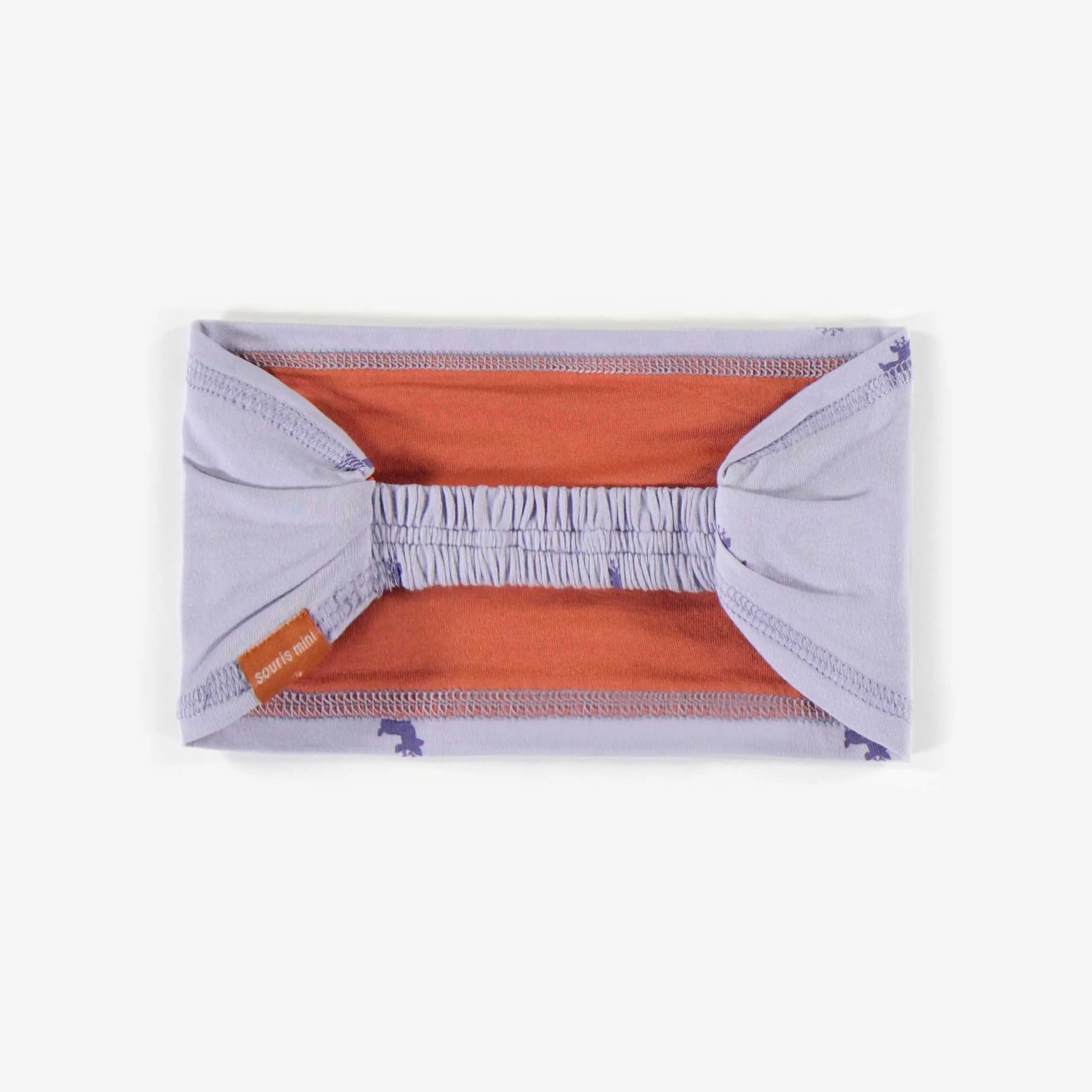 Bandeau mauve en jersey extensible réversible, enfant || Stretchy reversible jersey purple headband, child