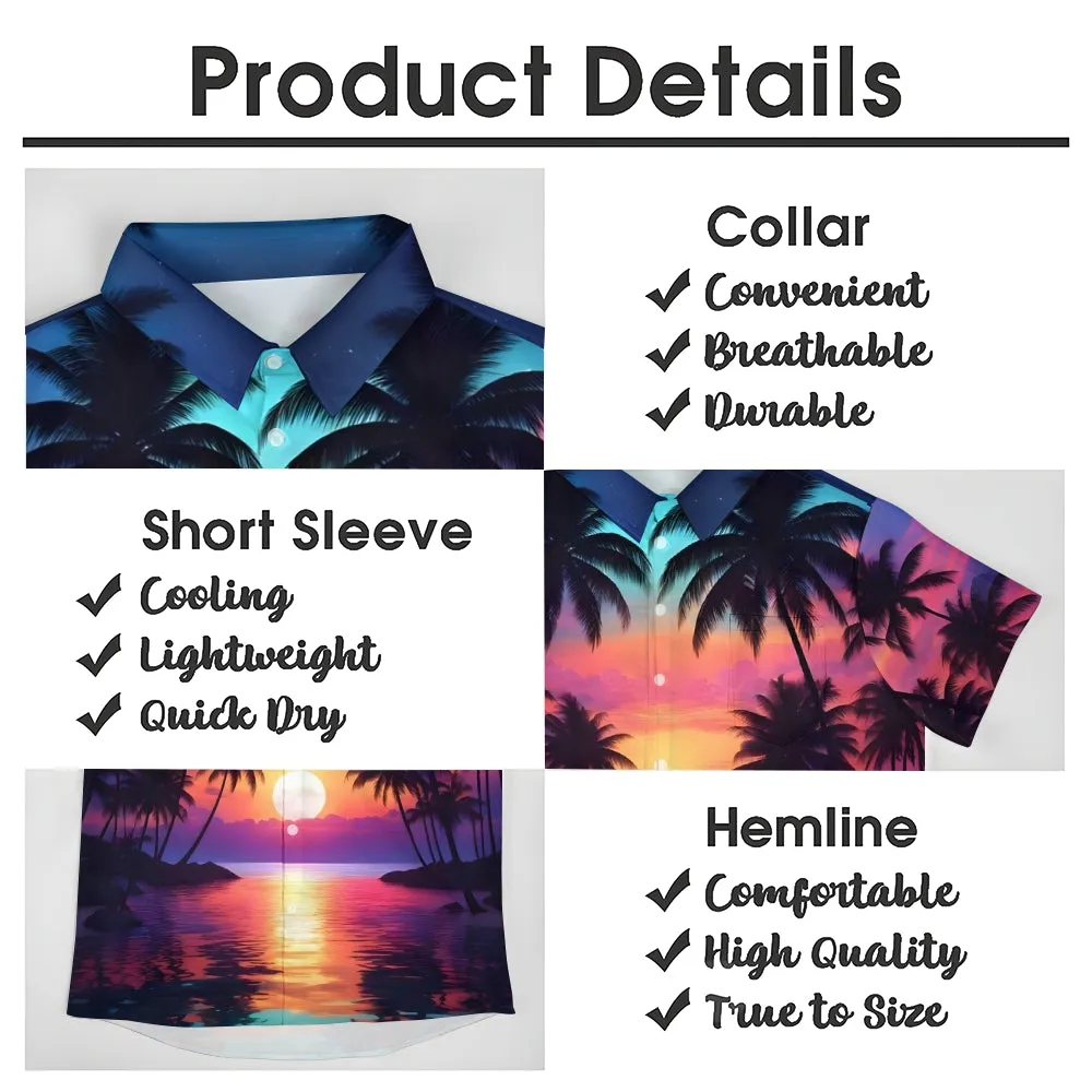 Beach Coconut Trees Sunset Gradient Chest Pocket Hawaiian Shirt 2501001359