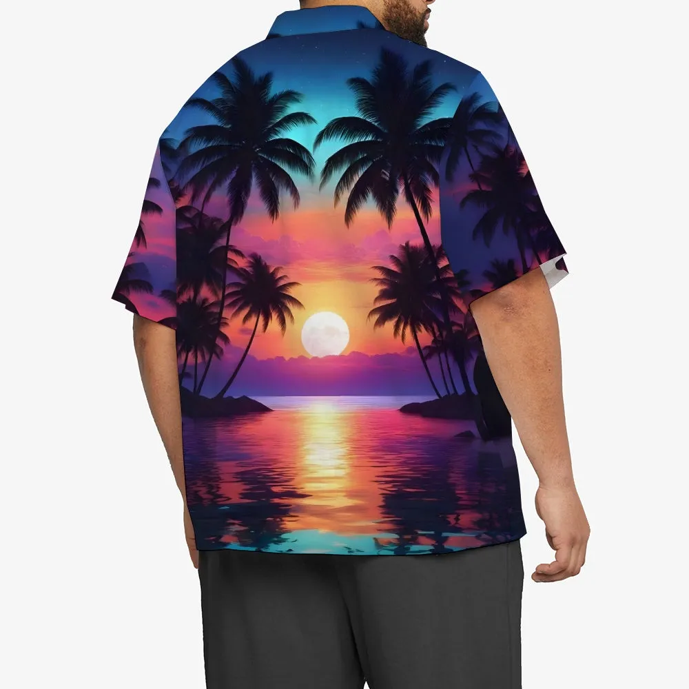Beach Coconut Trees Sunset Gradient Chest Pocket Hawaiian Shirt 2501001359